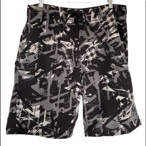 Ocean Core Board Shorts Abstract Pattern Swimwear Black Grey White Sz 36